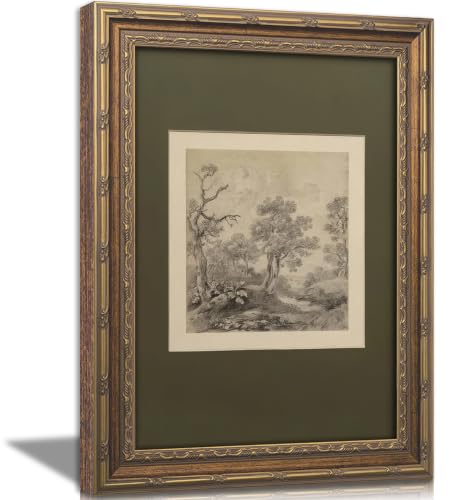 Vintage Gold Framed Wall Art Tree Forest Landscape Painting Canvas Prints Green Gray Tree Natural Sketch Picture Rustic Farmhouse Poster Artwork for Living Room Bedroom Bathroom, 16x24in - color: Green Forest, size: 24"L x 16"W