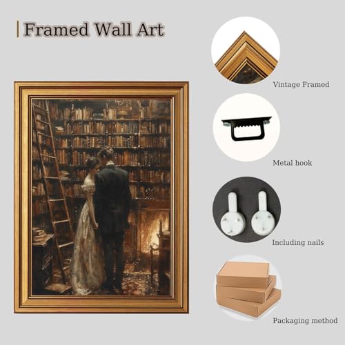 CHMMART Fall Wall Art Fores Stream Prints Moody Autumn Picture12x16in - color: Library couple, size: 12x16in