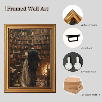 CHMMART Fall Wall Art Fores Stream Prints Moody Autumn Picture12x16in - color: Library couple, size: 12x16in