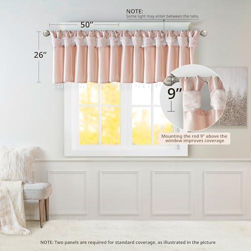 Madison Park Faux Silk Valances for Windows with Beads, 50x26 Blush - color: Blush, size: 50"W x 26"L (Pack of 1), style: Valance