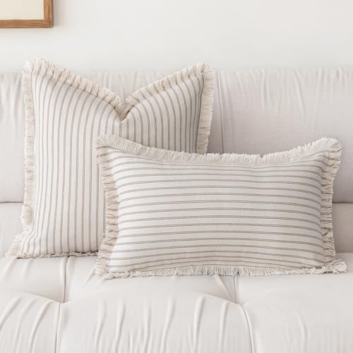 YEENAASY Throw Pillow Covers 26x26 Boho Striped Pillow Cases with Tassel - color: Khaki, size: 26" x 26" (Pack of 2)