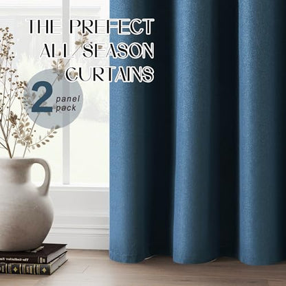 Denim Blue Full Blackout Linen Curtains 108 Inches Long 2 Panels - color: Denim Blue, size: 52"W x 108"L (Pack of 2)