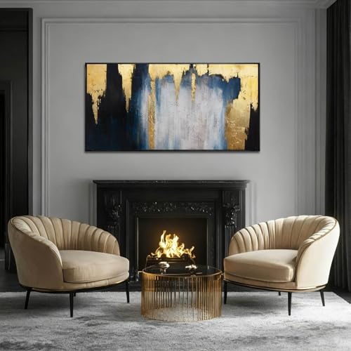 Framed Blue Gold Abstract Canvas Wall Art for Living Room 24x48 Inch - color: Blue and Gold, size: 48"L x 24"W