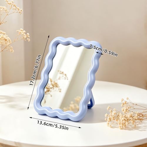 Wave Table Desk Vanity Makeup Mirror Small Make Up Office Mirror Blue - color: Blue
