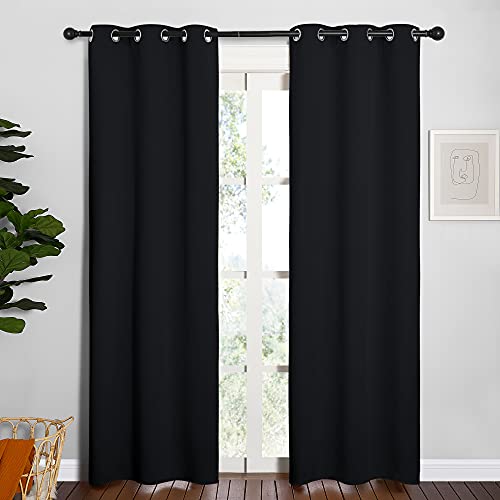NICETOWN Black Blackout Curtains for Cafe 34" Wide x 84" Long 2 Panels - color: Black, size: 34"W x 84"L (Pack of 2)
