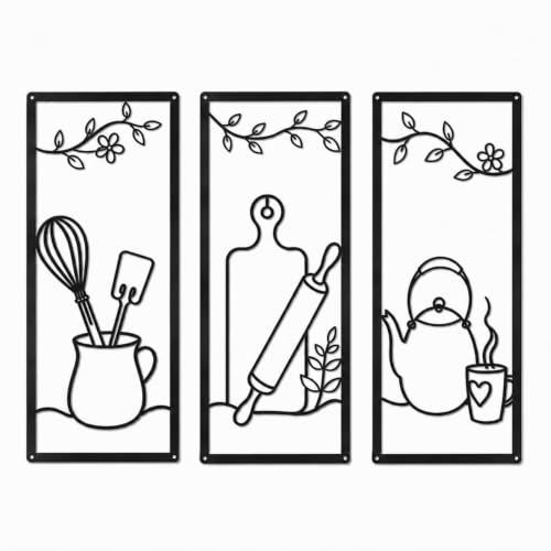 pechpell 3 Pcs Metal Kitchen Wall Decor for Home Dining Room Coffee Bar - color: black
