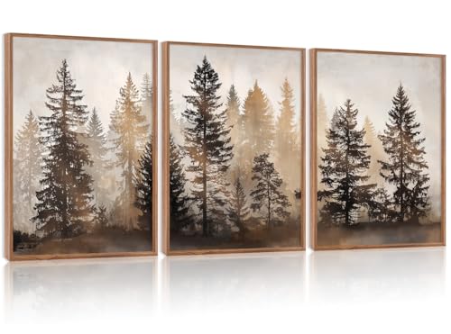 HPNIUB Foggy Forest Framed Wall Art Set, Abstract Misty Woodland Wall Decor,Rustic Neutral Pine Tree Farmhouse Art Print,Modern Nature Landscape Artwork for Living Room, Bedroom,Office-12''x16''x3 - color: Foggy Forest Wall Art