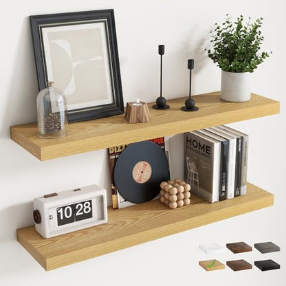24 Inch Floating Shelves, 8"Deep Wall Shelf, 44 Lbs Capacity, Oak, 2pcs - color: Oak, size: 24"Wx8"Dx1.2"H