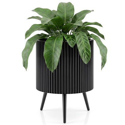 GIANTEX 16 Inch Plant Pot with Stand, Mid-Century Modern Fluted Planter - size: 16.5"×22"H