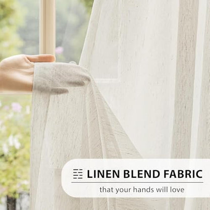 FMFUNCTEX Beige Linen Pinch Pleated Sheer Curtains, 108 Inches, 2 Panels - color: *Natural, size: 52"W x 108"L (Pack of 2)