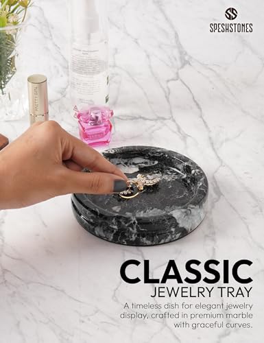 Marble Jewelry Dish, 5" Handmade Black Ring Tray - color: Black