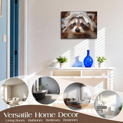 Halioyo Cute Raccoon Canvas Wall Art, Funny Animal Poster(12x16 Inch) - color: Painting-04, size: 16"L x 12"W