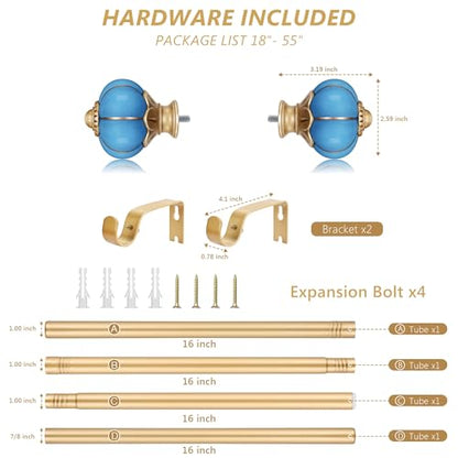 Ceramic Curtain Rods for Windows 18 to 55 Inch 1 Inch Adjustable - color: Gold Blue, size: 18"-55"