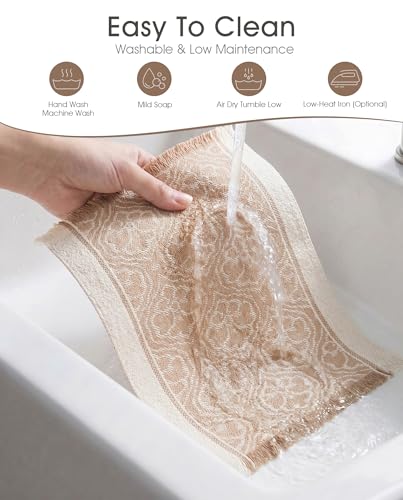 Placemats Set of 6, 13.8 x 17.7 Inch, Polyester, Jacquard Woven - color: Polyester-13.8 X 17.7inch-light Beige