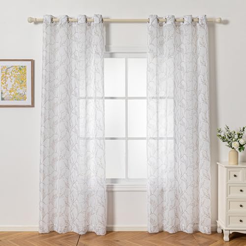 MYSKY HOME Brown Sheer Curtains 84 inches Long for Bedroom Living Room - color: B-brown, size: 52"W x 84"L (Pack of 2)