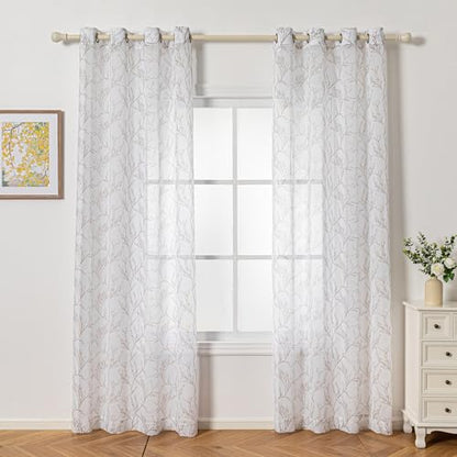 MYSKY HOME Brown Sheer Curtains 84 inches Long for Bedroom Living Room - color: B-brown, size: 52"W x 84"L (Pack of 2)