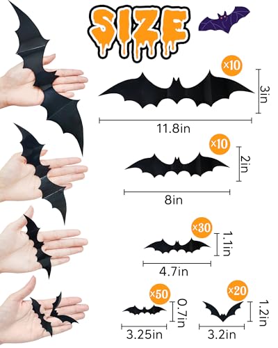 120 Pcs 3D Halloween Decorations Bats Decor,5 Sizes Bats Wall Decor Indoor - style: 120 pcs
