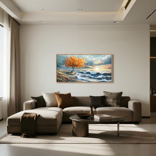 imjiayu Coastal Ocean Wall Art, Large Sunset Wave Canvas Artwork with Tree - color: Seaside Tree, size: 40"L x 20"W