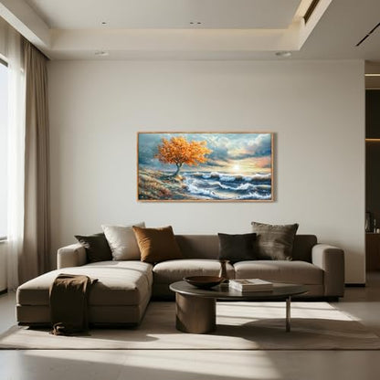 imjiayu Coastal Ocean Wall Art, Large Sunset Wave Canvas Artwork with Tree - color: Seaside Tree, size: 40"L x 20"W