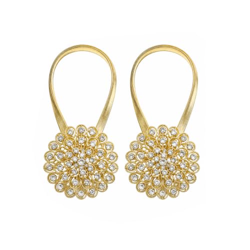 Magnetic Tiebacks for Curtain 2 Pack, Gold Crystal Flower Holdback - color: Gold