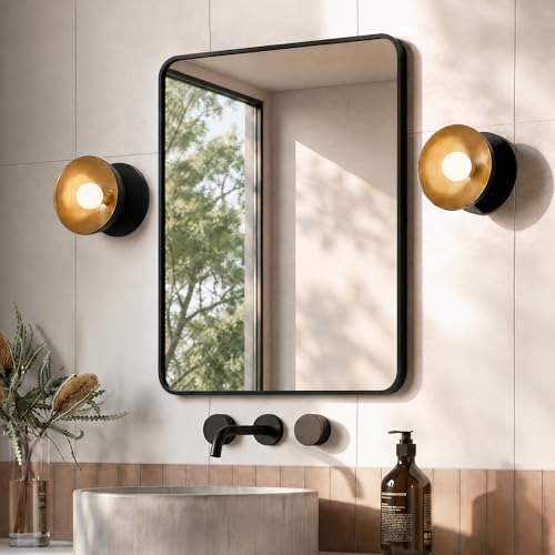 DeerValley Bathroom Mirror with Black Frame, Rounded Rectangle - color: Black, size: 36"L x 30"W