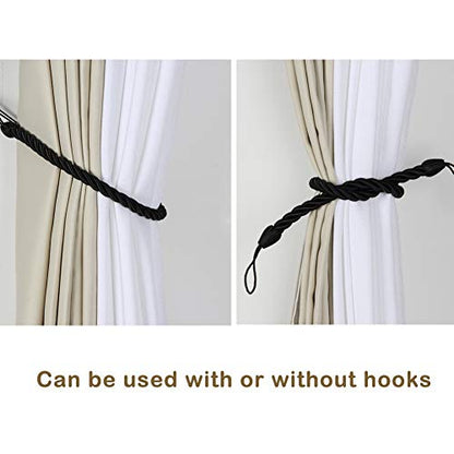 BEL AVENIR Curtain Tiebacks Ropes Tie-Backs,Handmade Holdbacks(Black,2P) - color: Black, size: 2pack