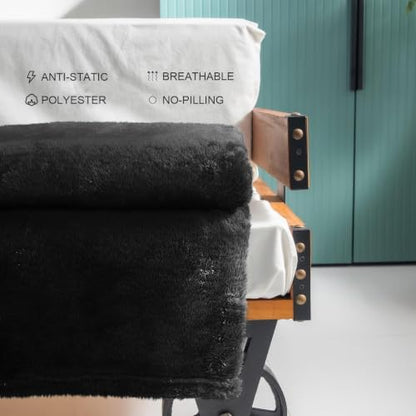 Exclusivo Mezcla Fuzzy Large Fleece Throw Blanket for Couch, Black - color: Black, size: 50x70 IN
