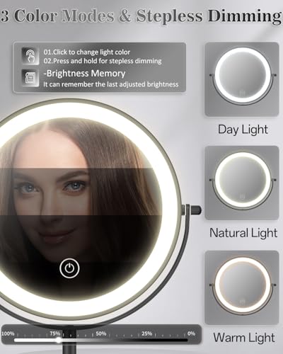 8" Lighted Makeup Mirror with Light,30X Magnifying Height Adjustable Mirror - color: Black