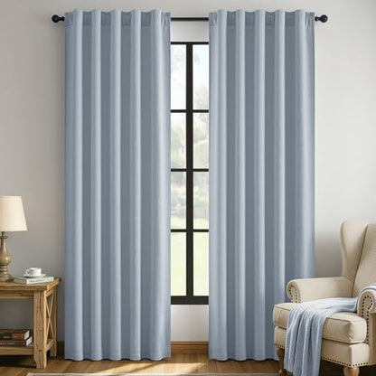 MIULEE Thick Linen Curtains, 42Wx72L, Light Blue Semi Sheer Linen Textured - color: Chambray Blue, size: 42"W x 72"L (Pack of 2)