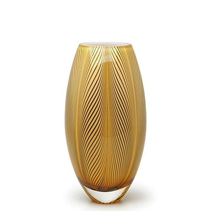 Murano Style Glass Vase Hand Blown Amber Feather Pattern Effect Home Decor - color: Amber
