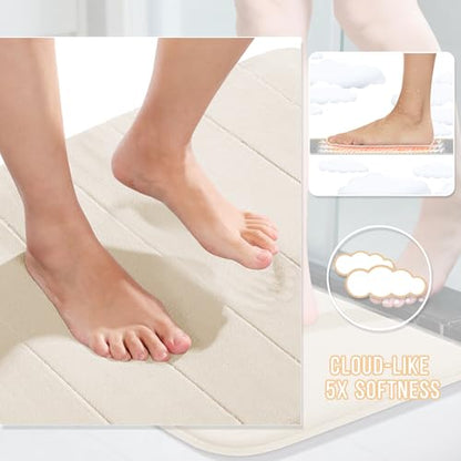 Yimobra Memory Foam Bathroom Mat Set, 24 x 17 & 24 x 20 in, Cream White - color: Cream White, size: 24x17+24x20 Inch