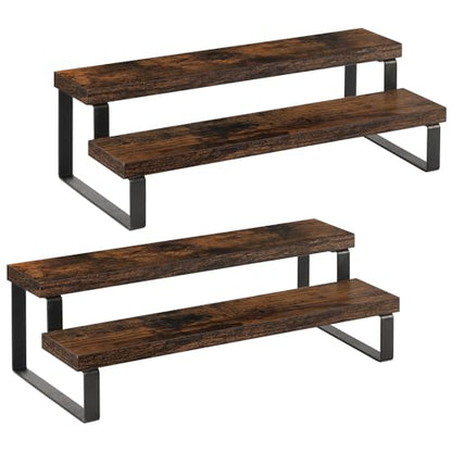 YINMIT Wooden Display Riser Stand, Tiered Perfume and Cologne Organizer Stand, 2 Tier Spice Rack Organizer, Rustic Display Shelf for Candles (2 Tier, 2 Pack) - color: 2 Tier,2 Pack,Brown