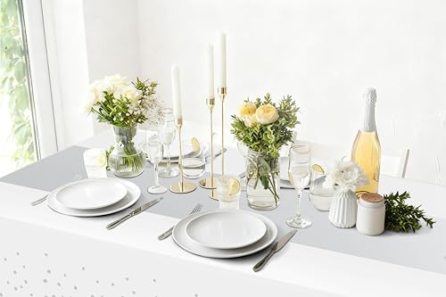 Smiry Disposable Rectangle Plastic 54 x 108 Inch Table Cloth 3 Pack - color: White and Sliver