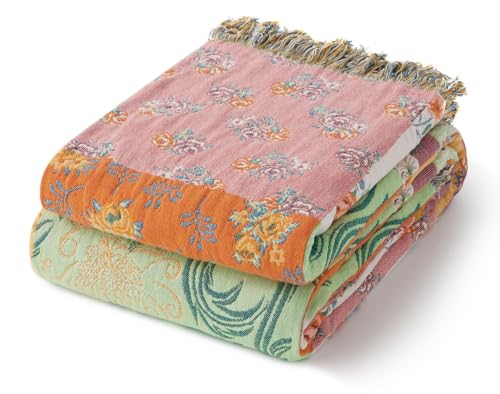 RILIHO 100% Cotton Boho Throw Blanket for Home Decor – Classic Farmhouse Quilt Bedding, Muslin Blankets for Adults, Vintage Woven Decorative Blanket for Couch, Bed Layering Use, Patchwork, 90"x90" - color: 3 - Patchwork, size: Queen(90 x 90 Inch)