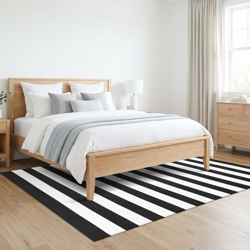KILOCOCO Black White Striped Rug 5x7 Area Rug for Living Room Washable Rugs - color: Black and White Stripe, size: 5' x 7' (Rectangular)
