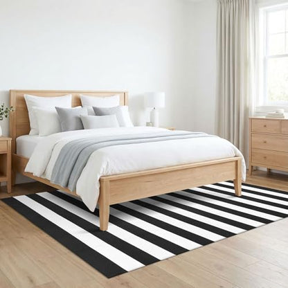 KILOCOCO Black White Striped Rug 5x7 Area Rug for Living Room Washable Rugs - color: Black and White Stripe, size: 5' x 7' (Rectangular)