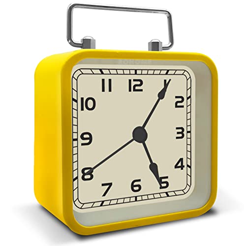 Rohome Small Alarm Clock, Retro Silent Quartz Movement with Night Light, Decorative Vintage Non Ticking Clock for Living Room, Office, Desk, Bedroom, Bedside, Hotel, Shelf, Nightstand (Yellow) - color: Yellow