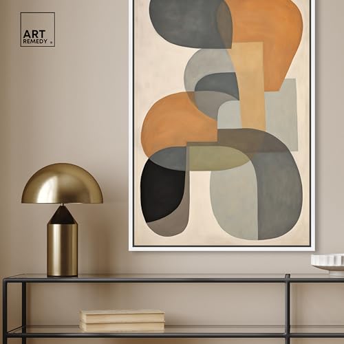 Art Remedy Ricole Modern Abstract Geometric Canvas Wall Art, White Floater Frame, 24"x16"