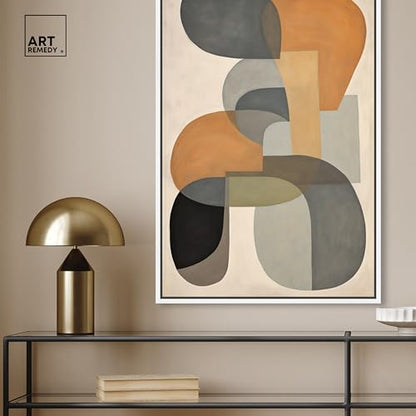 Art Remedy Ricole Modern Abstract Geometric Canvas Wall Art, White Floater Frame, 24"x16"