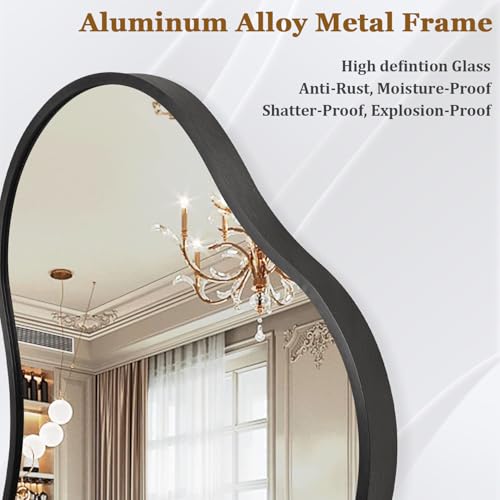 Irregular Wall Mirror, Wall Mirrors Decorative 26"x16" Black Asymmetrical Mirror Aviation Aluminum Alloy Frame for Bathroom, Living Room, Bedroom, Entryway - color: Black-irregular 8(26"x16")