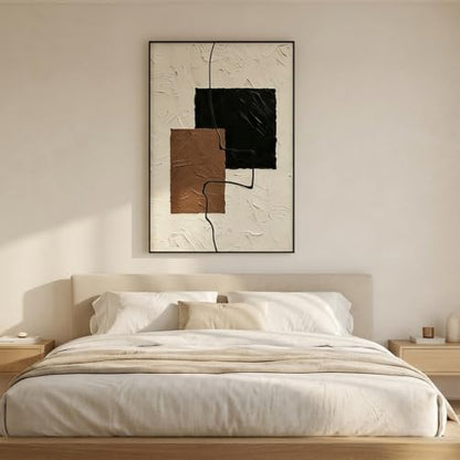 QKF Block Geometric 3D Texture Black Aluminum Frame Canvas Wall Art - color: Beige, Brown & Black