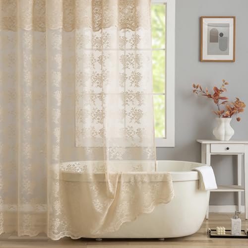 TUDECO Extra Long Beige Lace Shower Curtain with Valance, 72 x84 Inch - color: Beige, size: 72"W x 84"L (Pack of 1)