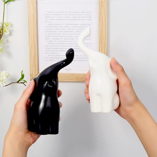 QINJIEJIE Elephant Figurines Loving Gifts for Couples Ceramic Elephant - color: Black & White