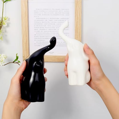 QINJIEJIE Elephant Figurines Loving Gifts for Couples Ceramic Elephant - color: Black & White