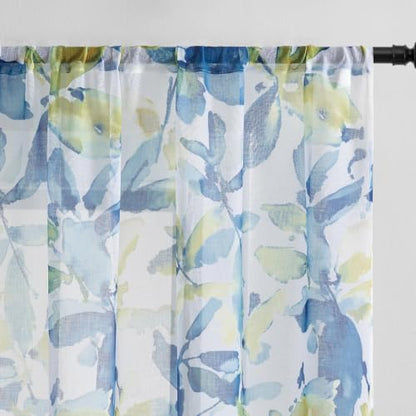Farmhouse Sheer Curtains 63 Inch Length for Living Room 2 Panels - color: Leaf | Blue, size: 50"W x 63"L (Pack of 2)