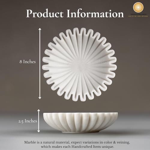 SWADESHI BLESSINGS Handcrafted Marble Ruffle Bowl for Home Decor, 8" - size: 8 Inches