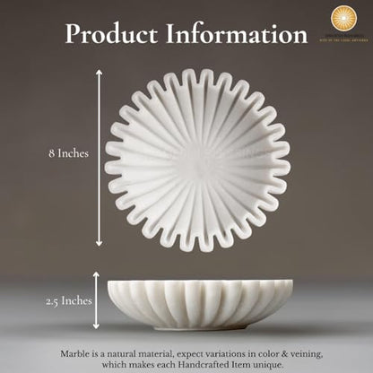 SWADESHI BLESSINGS Handcrafted Marble Ruffle Bowl for Home Decor, 8" - size: 8 Inches