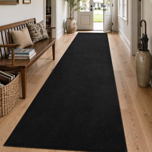 2x10 Black Solid Runner Rug Washable Non-Slip for Kitchen Hallway Bathroom - color: 08 Black Solid, size: 2' x 10' (Runner)
