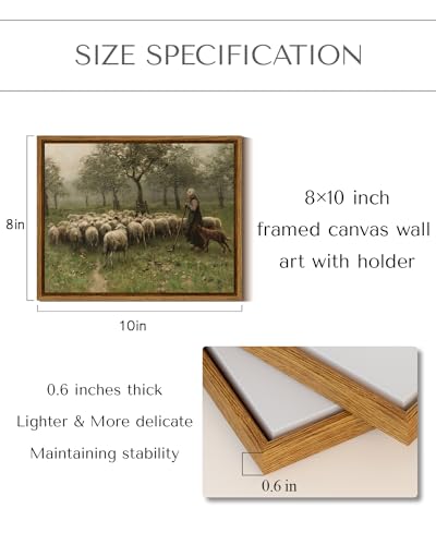 InSimSea Framed Canvas Wall Art, Sheep on the Meadow Oil Painting Prints, Aesthetic Room Decor, Farmhouse & Christian Wall Art, 8x10in - color: Shepherd, size: 10"L x 8"W