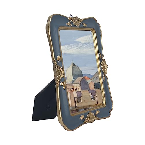 WINPLUS+ Vintage Picture Frame 5x7, Wall Mount and Tabletop Display, Art Gallery Gift (Blue and Gold 5x7) - style: Blue and Gold